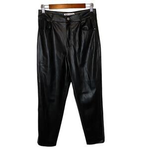 Zara Vegan Leather Baggy Straight Leg High Rise Black Pants Size 6